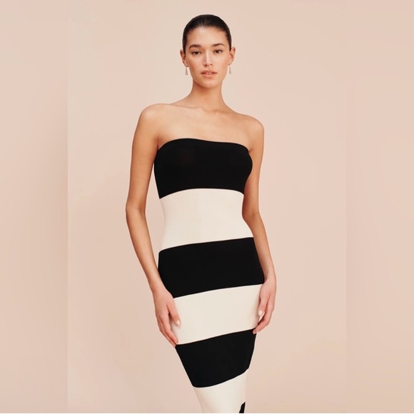 Posse the Label Theo Strapless Dress in Bone/Black Stripe - Picture 7 of 9